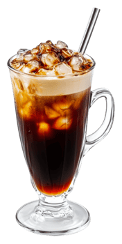 Iced coffee topped with cream and ice cubes, cut out - stock . png