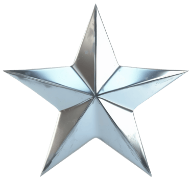 Silver metallic five-pointed star on transparent background png