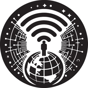 A Wi-Fi signal icon that also resembles a planet with orbiting rings, symbolizing digital communication across the globe. vector