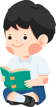 Happy kid sitting and reading a book png