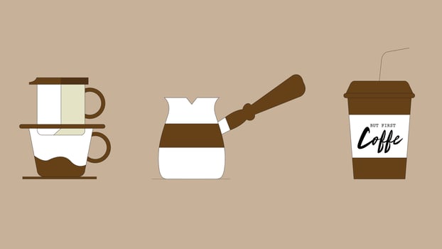 Coffee machines types and drinks illustration elements vector