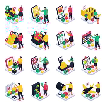 Set of Shipping Isometric Illustrations vector