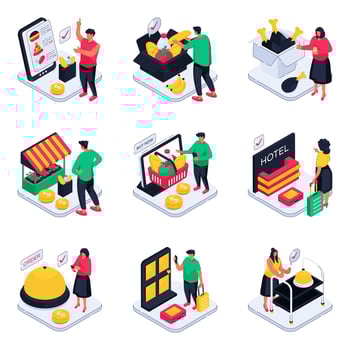 Set of Online Food Isometric Illustrations vector