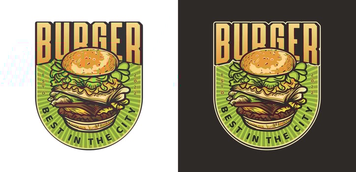 Burger vintage hand-drawn logo design for restaurant or cafe vector