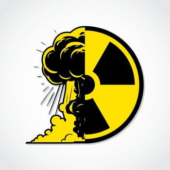 nuclear radioactive explosion symbol, yellow black illustration vector