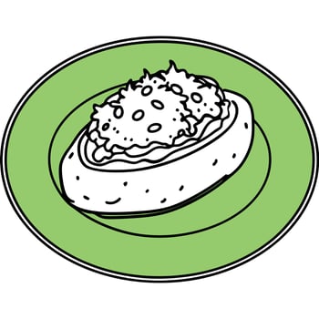 A loaded baked potato with toppings on a vibrant green plate vector