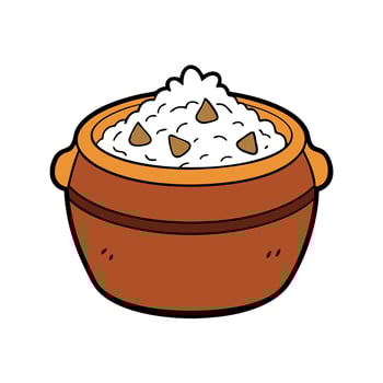 Arroz de carreteiro. beef and rice dish cooked in a clay pot vector
