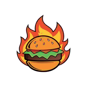 Advertising photo of burger. fire and flames in the background. vector