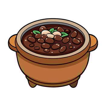 Brazilian feijoada in a ceramic bowl on a rustic wooden background vector