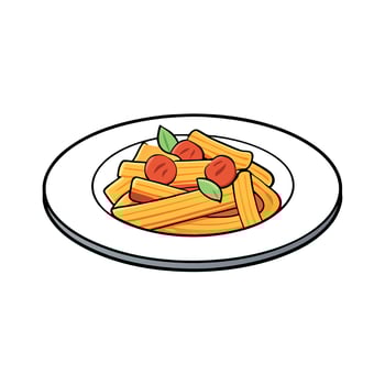 Close-up of a plate of pasta with bacon. parmesan cheese. and basil. vector