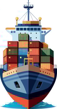 Large container ship sailing on stormy ocean delivering cargo vector