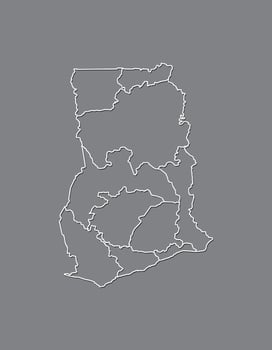 Ghana map with border lines of regions using gray color on dark background vector