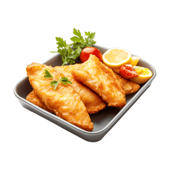 Fish and chips with lemon and parsley png