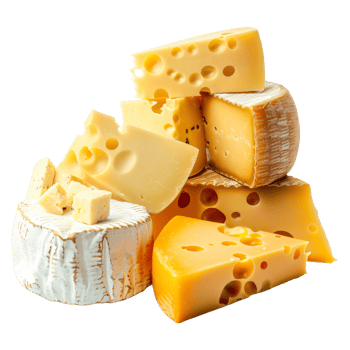 Stacks of various cheese isolated on transparent background png