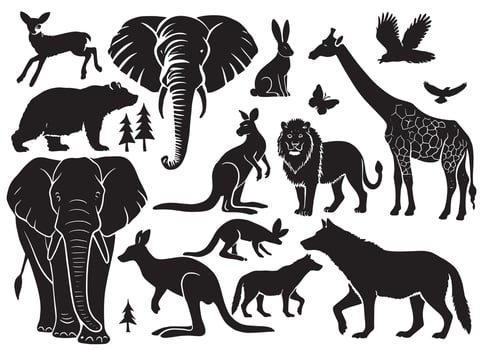 Silhouette wild animal collection isolated on white background vector
