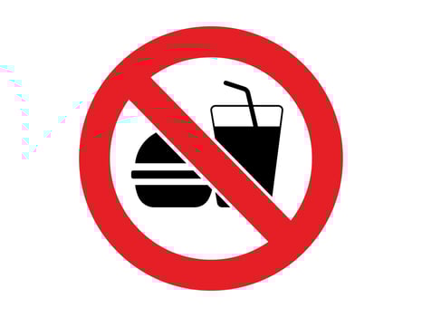 No food and drink allowed sign illustration. Prohibited symbol vector