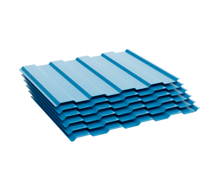 3d Sea Blue Metallic Stacks Of Corrugated Galvanised Iron For Roof Sheets 3d Illustration png