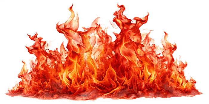 Real red flames isolated on transparent background png