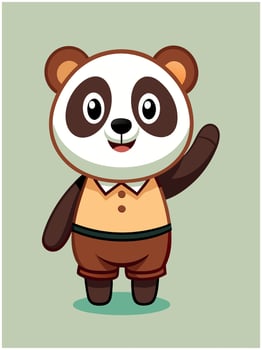 a cute panda wearing brown shorts waving like saying hi vector