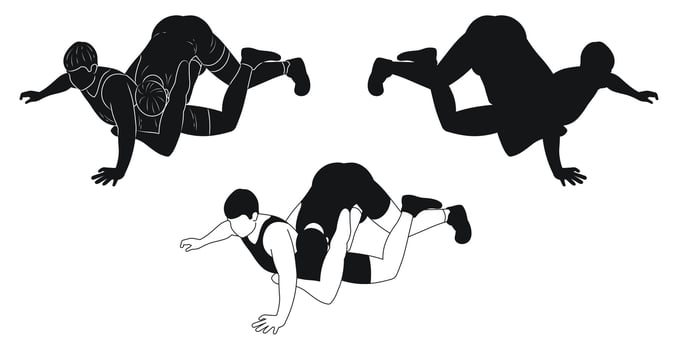 Group of wrestlers in combat attack, Greco Roman wrestling, silhouette set vector