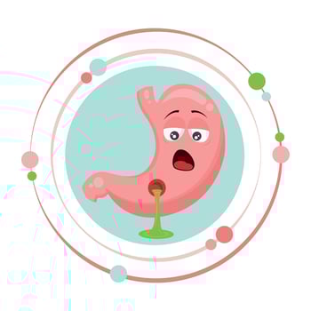 Isolated cartoon character human stomach suffering from a gastric ulcer graphic icon vector