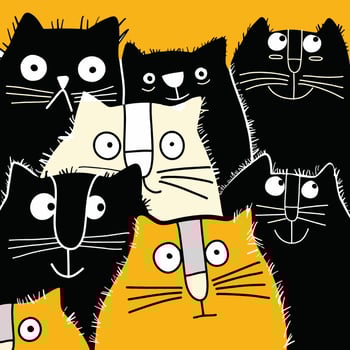 Colorful Cartoon Cats with Expressions on Yellow vector