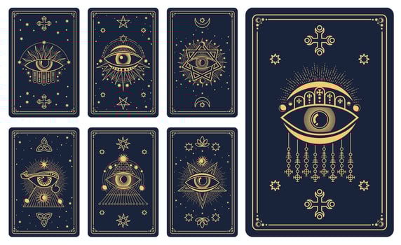 Magic tarot cards, esoteric symbols, reverse decks vector