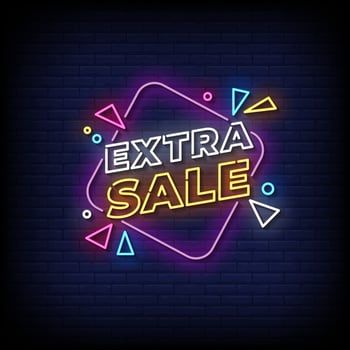 extra sale neon sign with brick wall background vector