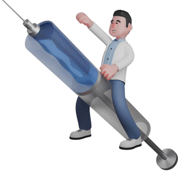 of a Professional Doctor. Male Doctor Riding a Giant Syringe. 3D Male png