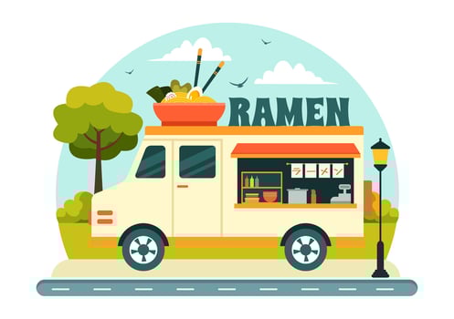 Ramen Noodles Illustration with Japanese Ingredients in a Flat Cartoon Background vector