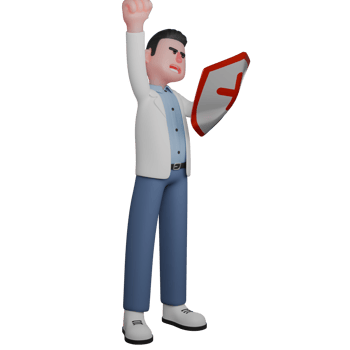 of Male Healthcare Professional. Doctor Raising Hand with Health Shield. 3D Doctor png