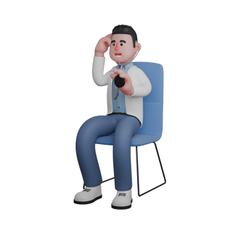 3D Healthcare Practitioner. Doctor Sitting on a Chair Holding a Stethoscope. Male Doctor png