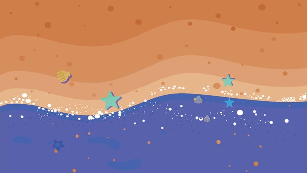 a cartoon illustration of a beach with waves and stars vector