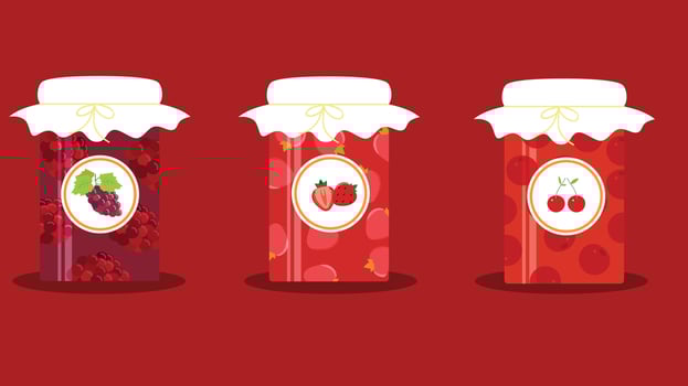 organic fruit jam jars on isolated background illustration vector