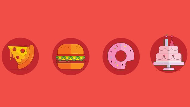 a set of flat icons depicting different foods vector