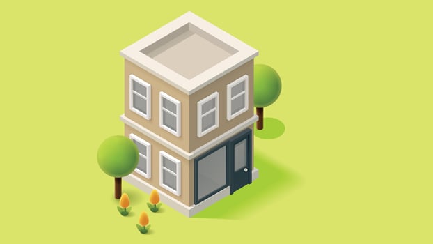 isometric illustration of a house with a tree in front vector