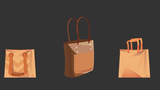 Shopping grocery bags with supermarket groecery items elements vector