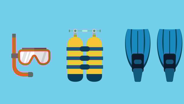 diving equipment set on blue background vector