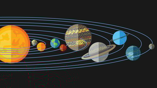 Solar system flat design sun and planets illustration vector