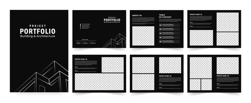 Architects Portfolio Booklet template, Black Portfolio Layout vector