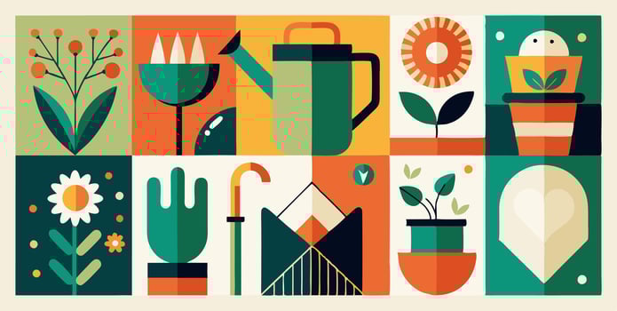 There are a large variety of plant and flower types shown in the illustration vector