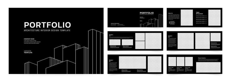 Landscape Architecture portfolio or interior portfolio template layout design, Architectural and Interior Showcase vector