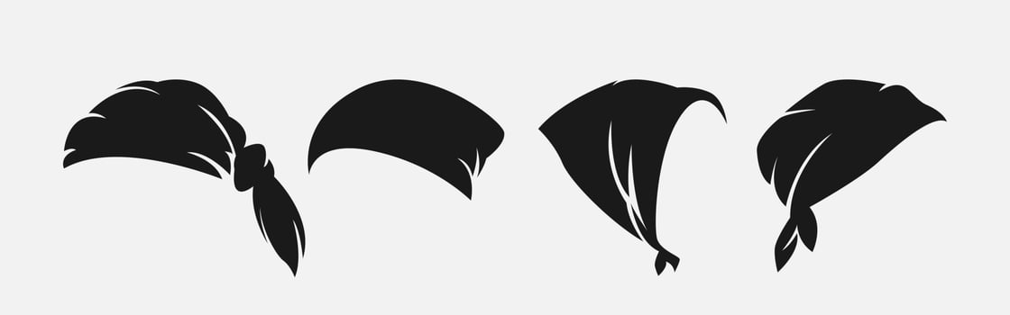 Set silhouettes of bandana, head scarf. Icon, logo on white background. Graphic illustration. vector