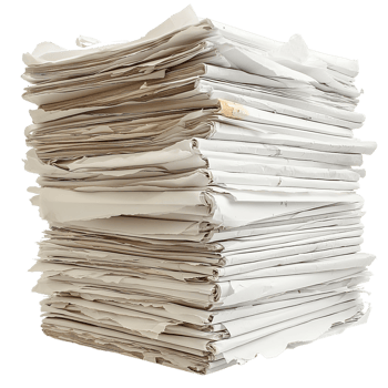 Stack of old newspapers. Concept of news, information, history, nostalgia, and recycling. png