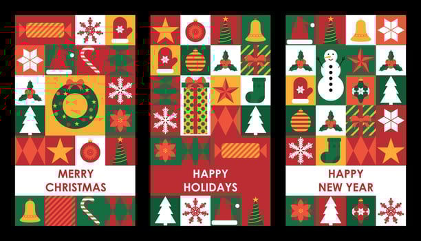 Set of Merry Christmas and New Year greeting cards. Modern abstract geometric design. Template for card, invitation, poster. illustration vector