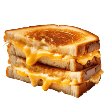 Delicious grilled cheese sandwich oozing with melted cheese on a transparent background png