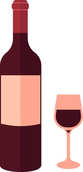 Bottle and glass of red wine. vector