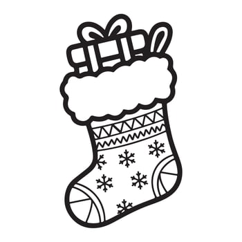 Christmas Stocking with Gift Outline Illustration vector