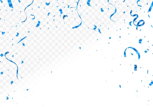 Confetti banner background with blue serpentine ribbons, vector