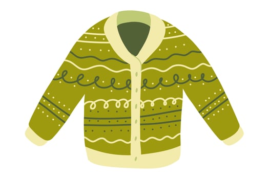Christmas ugly Sweater. Cartoon sweater. Knitted comfort christmas winter clothing. Wool cozy cute hand drawn cardigan. illustration isolated on white background. vector
